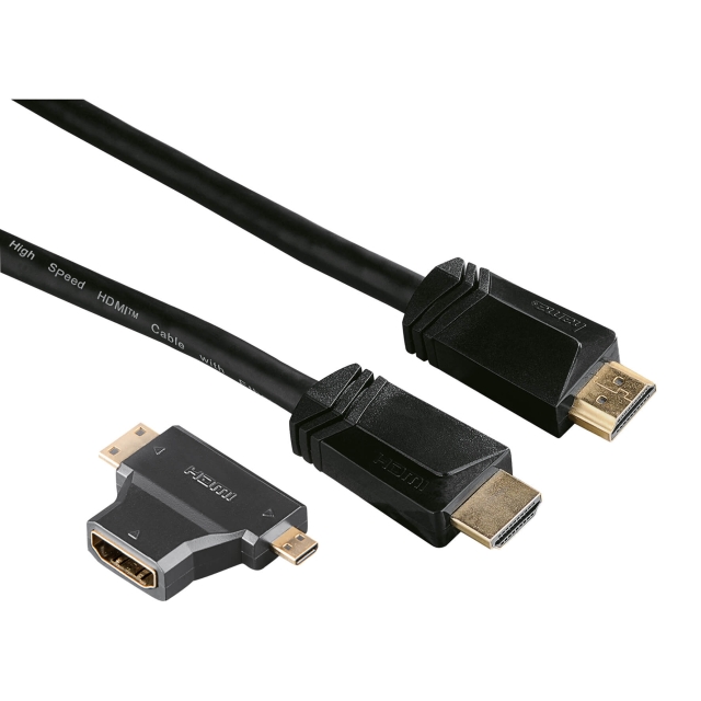 Hama HDMI Ethernet Kabel 1,5m +HDMI C/D adapt.Guldbelagt TL