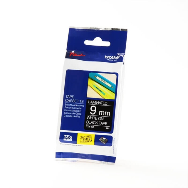 Brother Tape TZE-325 9mm Hvid på Sort