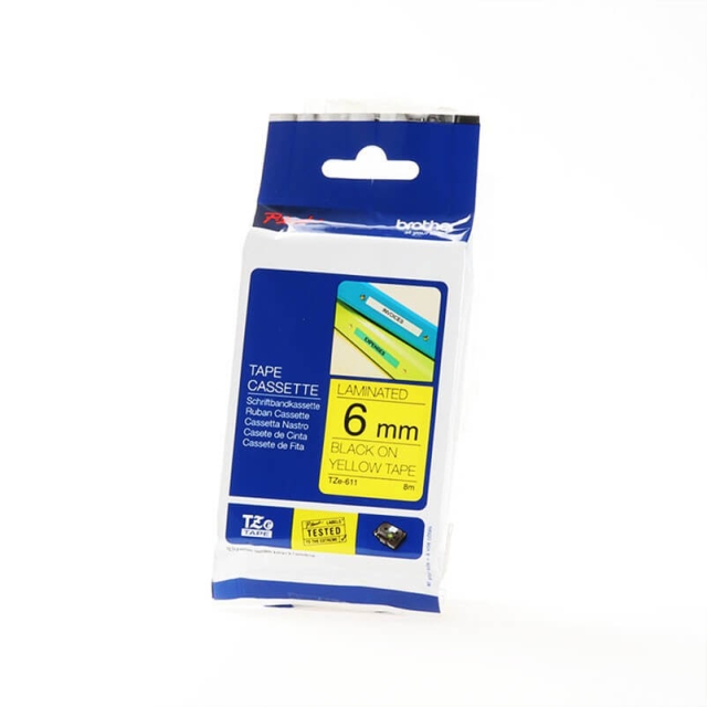 Brother Tape TZE-611 6mm Svart på Gul