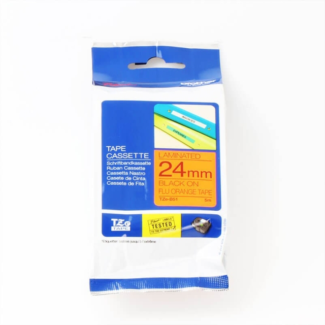Brother Tape TZE-B51 24mm Svart på Fluorescerande Orange