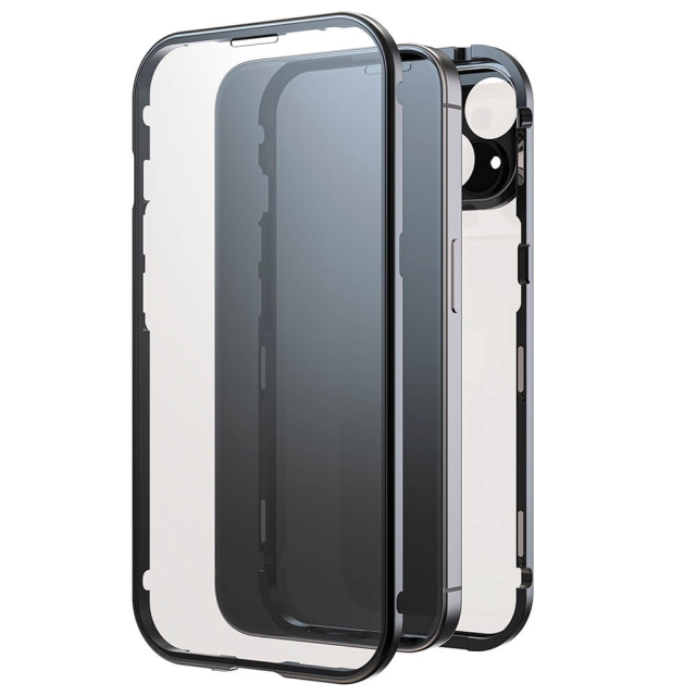 BLACK ROCK Cover 360° Glas Transp/Sort - iPhone 15