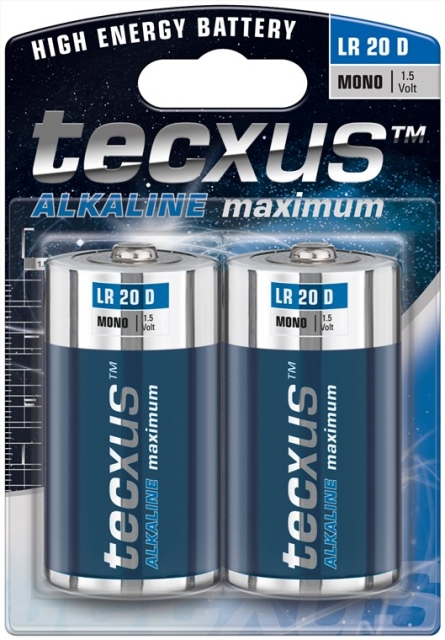 tecxus LR20/D (Mono) batteri, 2 stk. blister alkaline mangan batteri, 1,5 V