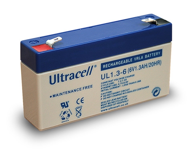 Ultracell Blybatteri 6 V, 1,3 Ah (UL1.3-6) Faston (4.8mm) Blybatteri