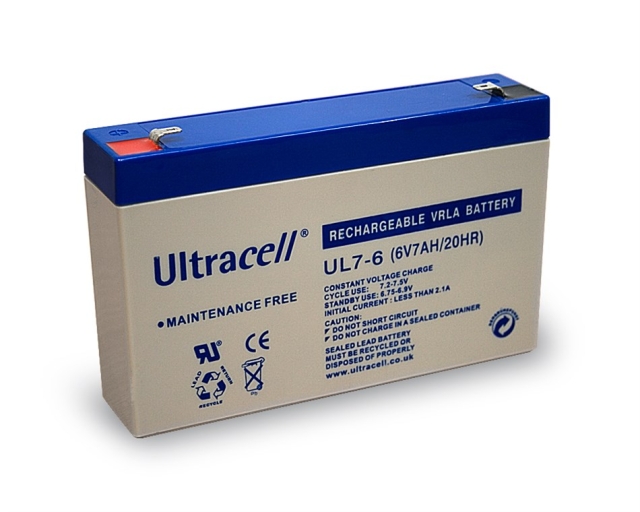 Ultracell Blybatteri 6 V, 7 Ah (UL7-6) Faston (4.8mm) Blybatteri