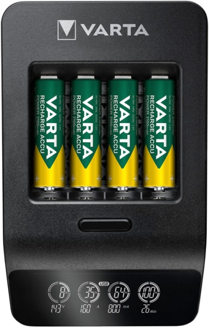 Varta LCD Smart Charger+ (type 57684) inkl. 4x AA 2100 mAh oplader op til 4x AA-batterier eller AAA-batterier (NiMH) samtidigt