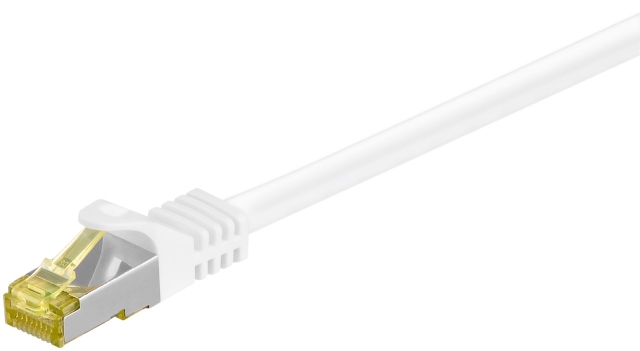 Goobay RJ45 netværkskabel S/FTP (PiMF), 500 MHz, med CAT 7 råkabel, hvid, 3 m LSZH halogenfri kabelkappe, kobber, RJ45-hanstik (CAT 6A)