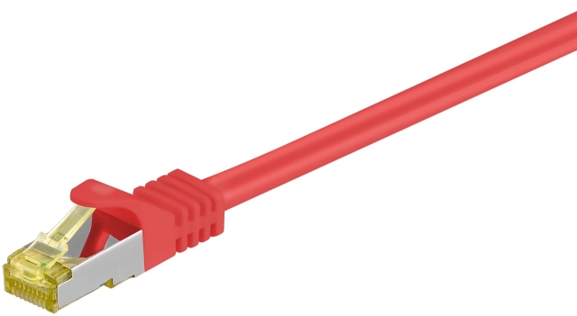 Goobay RJ45 netværkskabel S/FTP (PiMF), 500 MHz, med CAT 7 råkabel, rød, 1,5 m LSZH halogenfri kabelkappe, kobber, RJ45-hanstik (CAT 6A)