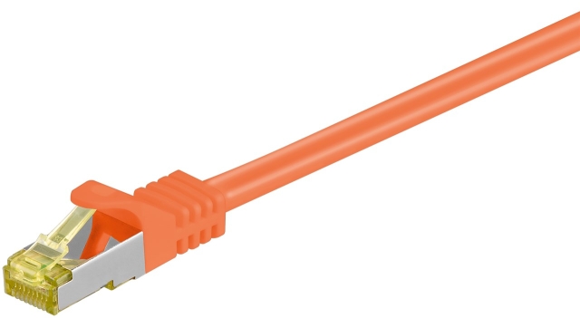 Goobay RJ45 netværkskabel S/FTP (PiMF), 500 MHz, med CAT 7 råkabel, orange, 3 m LSZH halogenfri kabelkappe, kobber, RJ45-hanstik (CAT 6A)