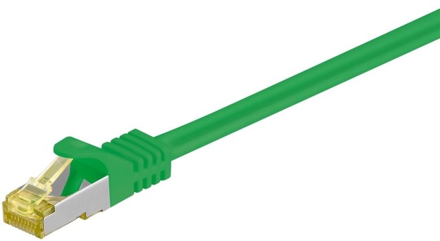 Goobay RJ45 netværkskabel S/FTP (PiMF), 500 MHz, med CAT 7 råkabel, grøn, 30 m LSZH halogenfri kabelkappe, kobber, RJ45-hanstik (CAT 6A)