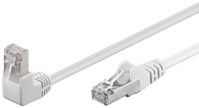 Goobay Netværkskabel CAT 5e vinklet 1x 90°, F/UTP, hvid, 2 m kobberbeklædt aluminiumleder (CCA), 1x RJ45-stik 90 ° (8P8C)
