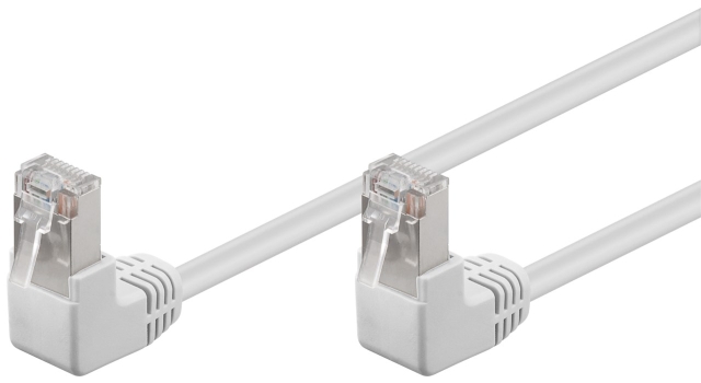 Goobay Netværkskabel CAT 5e vinklet 2x 90°, F/UTP, hvid, 1 m kobberbeklædt aluminiumleder (CCA), 2x RJ45-stik 90 ° (8P8C)