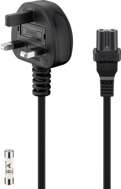 Goobay Britisk nettilslutningskabel, 1,5 m, sort UK 3-polet stik (type G, BS 1363) > apparatudtag C7