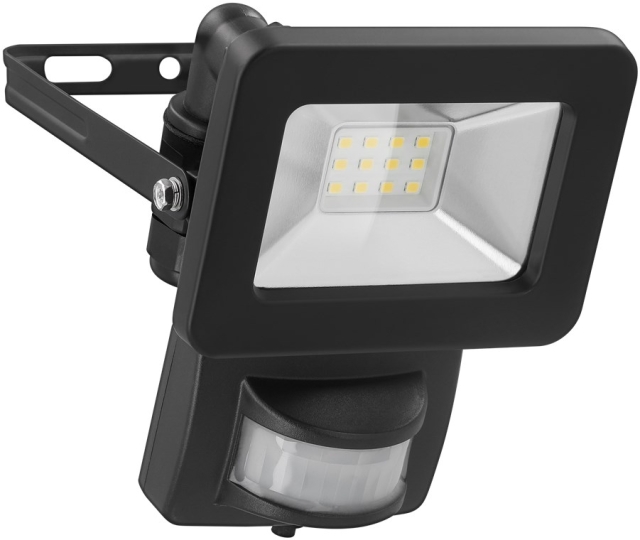 Goobay LED udendørs projektør, 10 W, med bevægelsesdetektor med 850 lm, neutralt hvidt lys (4000 K), PIR-sensor med ON/OFF-funktion og M16 kabelforskruning, egnet til udendørs brug (IP44)