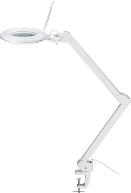 Goobay LED-luplampe med klemme, 10 W, hvid 800 lm, lysstyrke og lysfarve justerbar, 127 mm glaslinse, 1,75x forstørrelse, 3 dioptrier