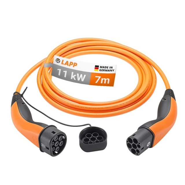 LAPP MOBILITY Type 2 opladningskabel, op til 11 kW, 7 m, orange (5555934029) 20 A, 3-faset, til opladning af hybrid- og elbiler med Type 2-tilslutning