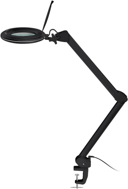 Goobay LED-luplampe med klemme, 10 W, sort 800 lm, lysstyrke og lysfarve justerbar, 127 mm glaslinse, 1,75x forstørrelse, 3 dioptrier