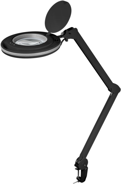 Goobay LED-luplampe med klemme, 9 W, sort 80-730 lm, dæmpbar, 127 mm krystalglaslinse, 1,75x forstørrelse, 3 dioptrier