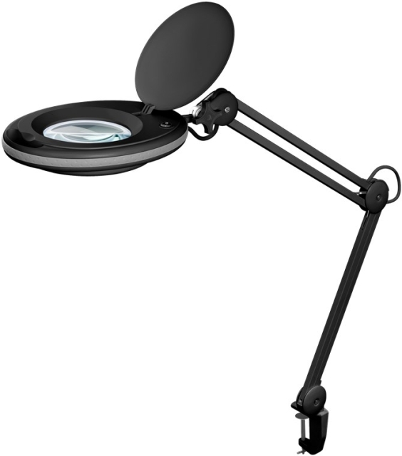 Goobay LED-luplampe med klemme, 8 W, sort 650 lm, 127 mm glaslinse, 1,75x forstørrelse, 3 dioptrier