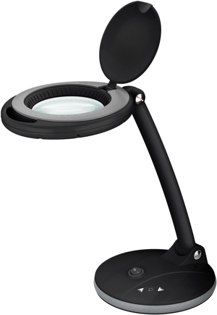 Goobay LED-luplampe med fod, 6 W, sort 80-450 lm, dæmpbar, 100 mm glaslinse, 1,75x forstørrelse, 3 dioptrier
