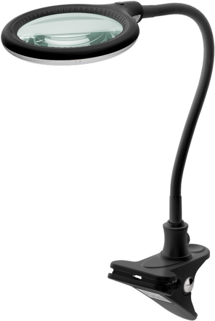 Goobay LED-luplampe med klemme, 6 W, sort 480 lm, 100 mm glaslinse, 1,75x forstørrelse, 3 dioptrier