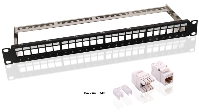 Goobay 19 tommer (48,3 cm) Keystone patch-panel (1 HE) inkl. 24x CAT 6 moduler (UTP)