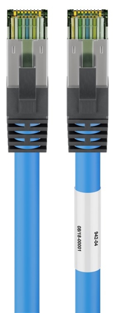 Goobay RJ45 (CAT 6A, 500 MHz) patchkabel med CAT 8.1 S/FTP råkabel, blå 99,9 % iltfri kobberleder (OFC), AWG 24, halogenfri kabelkappe (LSZH), 7.5 m