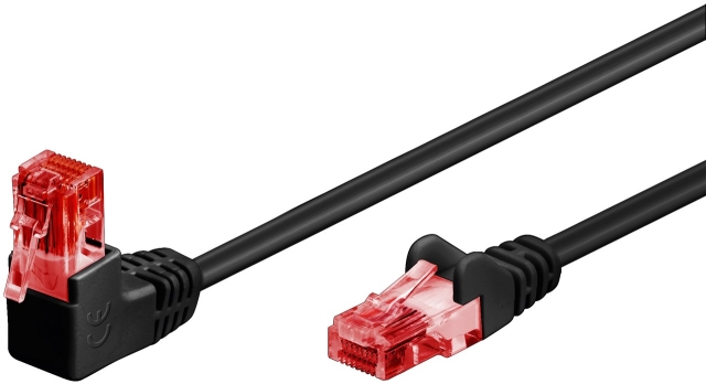Goobay Netværkskabel CAT 6 vinklet 1x 90°, U/UTP, sort kobberbeklædt aluminiumleder (CCA), snaplås på toppen, 10 m