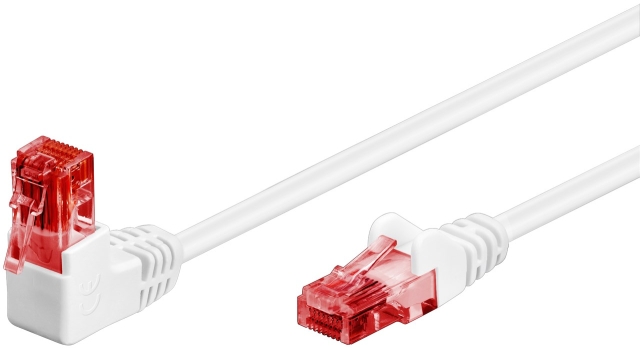 Goobay Netværkskabel CAT 6 vinklet 1x 90°, U/UTP, hvid kobberbeklædt aluminiumleder (CCA), snaplås på toppen, 2 m