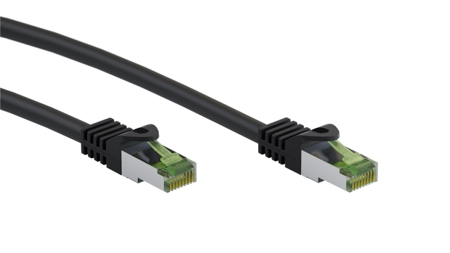 Goobay RJ45 netværkskabel med CAT 8.1 S/FTP råkabel, AWG 26, sort kobberleder, LSZH halogenfri kabelkappe, RJ45-stik (CAT 6A), 15 m