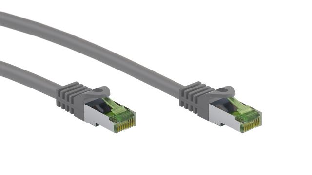 Goobay RJ45 netværkskabel med CAT 8.1 S/FTP råkabel, AWG 26, grå kobberleder, LSZH halogenfri kabelkappe, RJ45-stik (CAT 6A), 10 m
