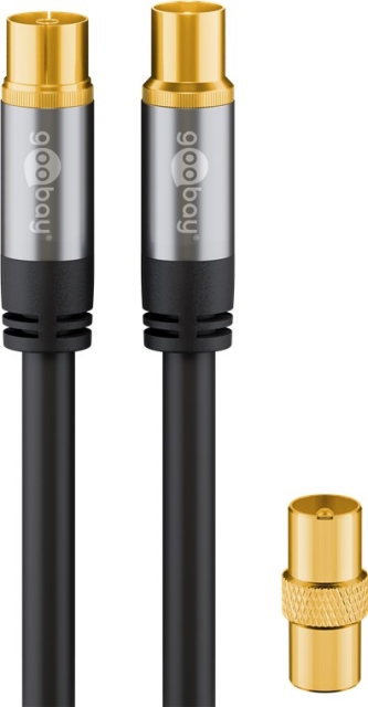 Goobay TV-antennekabel (135 dB), 4x afskærmet forgyldt, koaksial-hunstik > koaksial-stik, 1 m