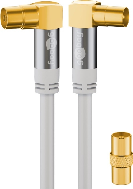 Goobay TV-antennekabel (135 dB), 4x afskærmet forgyldt, koaksial-hunstik 90° > koaksial-stik 90°, 2 m