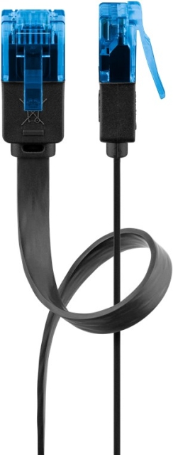 Goobay Flad netværkskabel CAT 6A, U/UTP, sort kobberleder (CU), 2 m