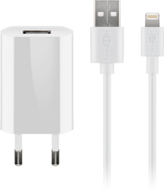Goobay Apple Lightning laddningssats (5 W) Strömförsörjning med Apple Lightning-kabel 1 m (vit)