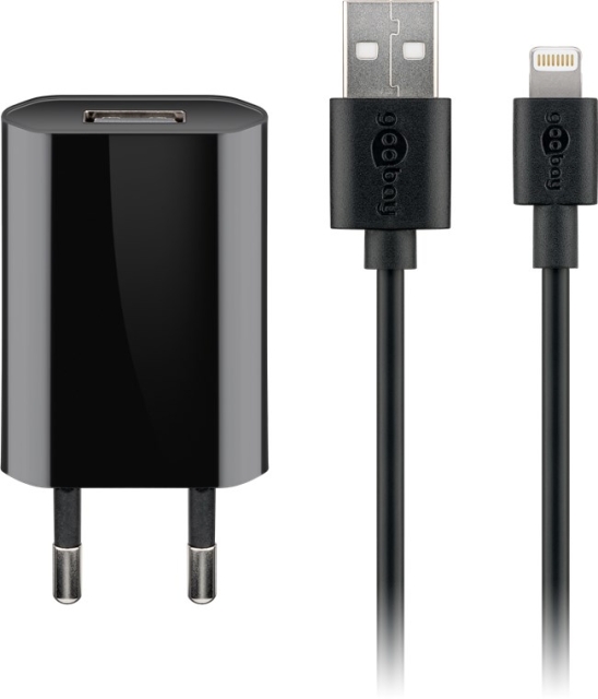 Goobay Apple Lightning laddningssats (5 W) Strömförsörjning med Apple Lightning-kabel 1 m (svart)