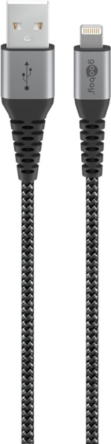 Goobay Lightning till USB-A-textilkabel med metallpluggar 2 m elegant och extra robust anslutningskabel för t.ex. Apple iPhone, iPad (Apple MFi certifierad)