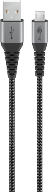 Goobay Micro-USB till USB-A textilkabel med metallkontakter 0,5 m elegant och extra robust anslutningskabel för enheter med Micro-USB-anslutning