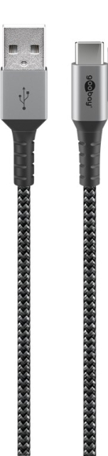 Goobay USB-C™ till USB-A textilkabel med metallkontakter 1 m elegant och extra robust anslutningskabel för enheter med USB-C™-port
