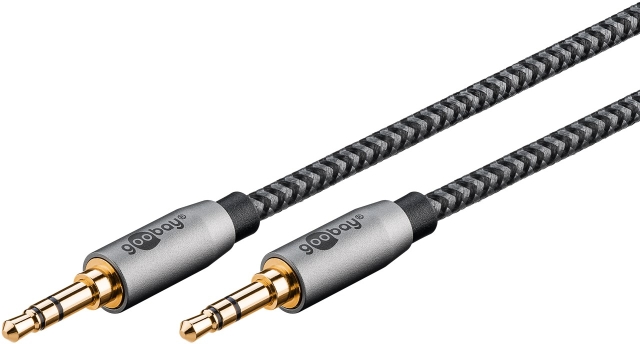 Goobay Ljudanslutningskabel AUX, 3,5 mm stereo, 3 m, Sharkskin Grey Pawl 3,5 mm plugg (3-stift, Stereo) > Pawl 3,5 mm plugg (3-stift, Stereo)