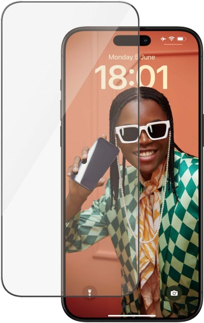 PanzerGlass Ultrabred passform med Aligner -skyddsglas, iPhone 15 Pro Max.