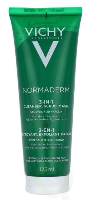 Vichy Normaderm Cleanser 3 In 1 Acne Treatment 125 ml Scrub+ Cleanser+ Mask, Sensitive Skin