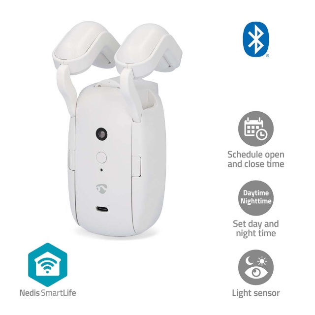 Nedis SmartLife Robot med Gardin | Stavskinne | Draperer / Gardiner | Batteri / USB Drevet | 4000 mAh | Bluetooth® | Hvid