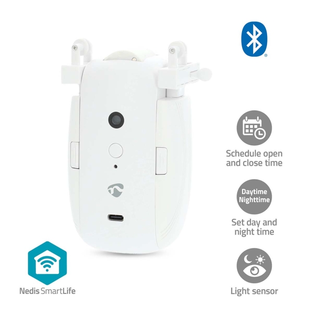 Nedis SmartLife Robot med Gardin | I-Skinne / U-Skinne | Draperer / Gardiner | Batteri / USB Drevet | 4000 mAh | Bluetooth® | Hvid