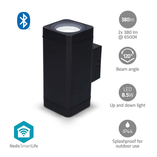 Nedis Smartlife udendørs lys | 760 lm | Bluetooth® | 8.5 W | Varm til kølig hvid | 2700 - 6500 K | ABS | Android™ / IOS