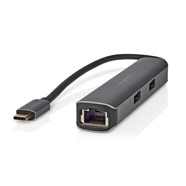 Nedis USB Multi-Port Adapter | 5-i-1 | USB 3.2 Gen 1 | USB-C™ Han | HDMI ™ -udgang / RJ45 Hun / 3x USB-A Hun | 5 Gbps | 0.20 m | Runde | Guldplateret | PVC | Antracit | Box