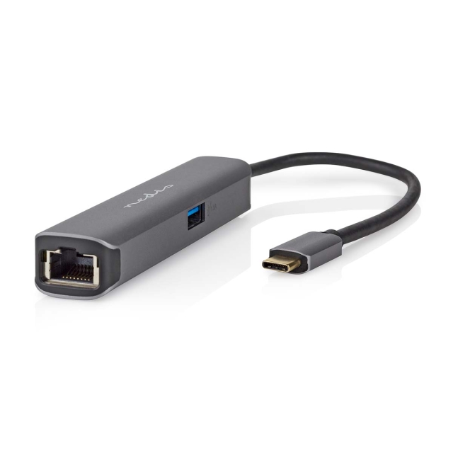 Nedis USB Multi-Port Adapter | 4-i-1 | USB 3.2 Gen 1 | USB-C™ Han | HDMI ™ -udgang / RJ45 Hun / USB-A Hun / USB-C™ Hun | 5 Gbps | 0.20 m | Runde | Guldplateret | PVC | Antracit | Box