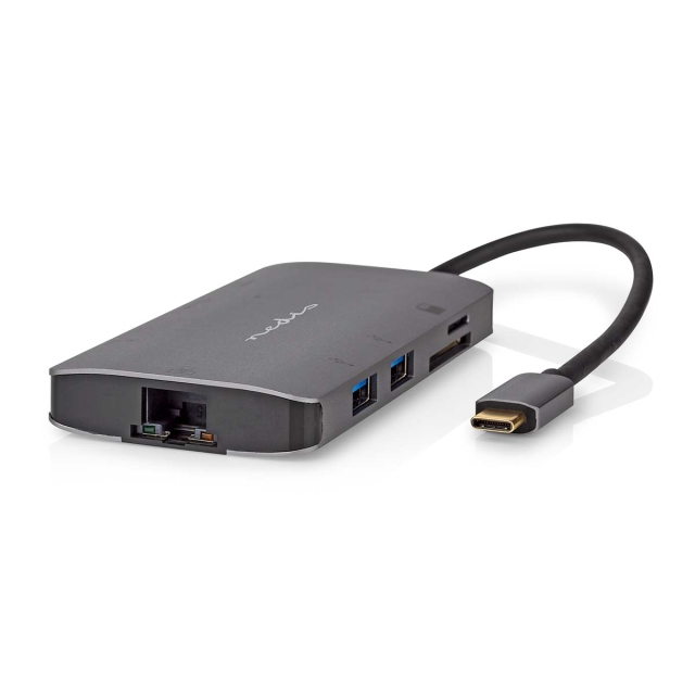 Nedis USB Multi-Port Adapter | 7-i-1 | USB 3.2 Gen 1 | USB-C™ Han | HDMI ™ -udgang / Micro SD / RJ45 Hun / SD / USB-C™ Hun / 3x USB-A Hun | 5 Gbps | 0.20 m | Runde | Guldplateret | PVC | Antracit | Box
