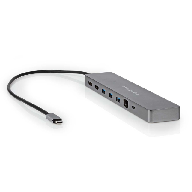 Nedis USB Multi-Port Adapter | 10-i-1 | USB 3.2 Gen 1 | USB-C™ Han | Micro SD / RJ45 Hun / SD / 2x HDMI™ / 2x USB-C™ / 3x USB-A Hun | 0.40 m | Runde | Guldplateret | TPE | Antracit | Box