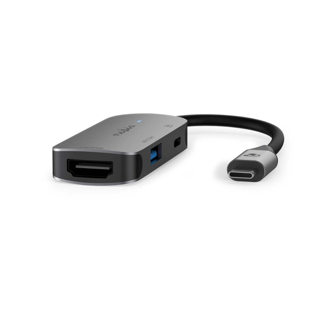 Nedis USB Multi-Port Adapter | 3-in-1 | USB 3.2 Gen 1 | USB-C™ Han | HDMI ™ -udgang / USB-A Hun / USB-C™ Hun | 5 Gbps | 0.10 m | Runde | Nikkelplateret | PVC | Grå | Box