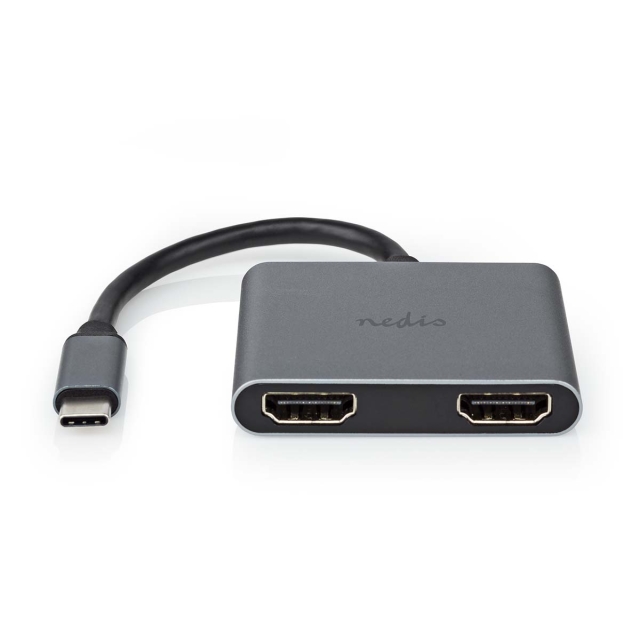 Nedis USB Multi-Port Adapter | 2-i-1 | USB 3.2 Gen 1 | USB-C™ Han | 2x HDMI™ | 0.10 m | Runde | Nikkelplateret | PVC | Sort | Konvolut